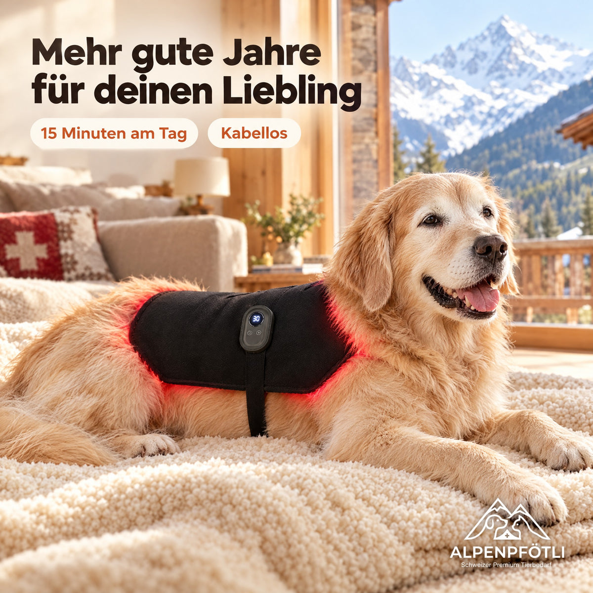Alpenpfötli Rotlichtmatte auf einem älteren Golden Retriever